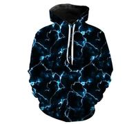 HAN MAN XIU Felpa con Cappuccio Stampata in 3D con Motivo a fulmini e Strisce Irregolari per Uomo e Donna Felpe Casual Streetwear