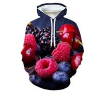HAN MAN XIU Felpa con Cappuccio Stampata in 3D con Motivo Frutta per Uomo e Donna, Maniche Lunghe, Hamburger al Cioccolato e Gelato