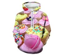 HAN MAN XIU Felpa con Cappuccio Stampata in 3D con Motivo Frutta per Uomo e Donna, Maniche Lunghe, Hamburger al Cioccolato e Gelato
