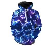 HAN MAN XIU Felpa con Cappuccio Stampata in 3D con Motivo fulmini Blu e Strisce Irregolari per Ragazzi e Ragazze Top Streetwear