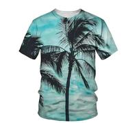 HAN MAN XIU Maglietta con Stampa 3D Sunset Coconut Plant per Uomo e Donna, Maniche Corte, Collo Rotondo, per L'Estate e l'outdoor