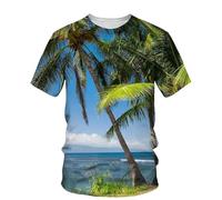 HAN MAN XIU Maglietta con Stampa 3D Sunset Coconut Plant per Uomo e Donna, Maniche Corte, Collo Rotondo, per L'Estate e l'outdoor