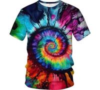 HAN MAN XIU Maglietta psichedelica Stampata in 3D Uomo Donna Gradient Tie-Dye Pattern Collo Rotondo Casual Manica Corta Top