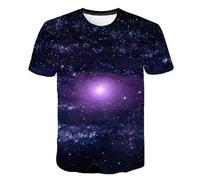 HAN MAN XIU Serie Galaxy T-Shirt Stampate in 3D per Ragazzi e Ragazze con Colletto, vestibilità Comoda e Casual, perfette per L'Estate.