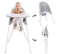 HAN-MM Seggiolone pieghevole, piega con un clic, risparmia spazio, doppio vassoio staccabile, sedia per bambini, viaggi in auto, convertibile 3 in 1, imbracatura a 3 punti, poggiapiedi regolabile,