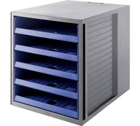 Han - Struttura portadocumenti linea Karma con 5 cassetti aperti, formato C4, con etichette, dimensioni: 275 x 320 x 330 mm Grigio chiaro / blu