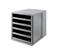 Han - Struttura portadocumenti linea Karma con 5 cassetti aperti, formato C4, con etichette, dimensioni: 275 x 320 x 330 mm Grigio / blu