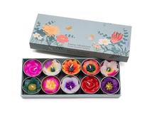 Hana Blossom, Candele profumate, realizzate a Mano, per Il Commercio Equo Solidale, Diverse Forme e Colori, in Confezione Regalo, Confezione da 10