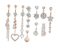 HANABASS 10 pezzi Anelli per il Girovita in Acciaio Inossidabile con Zirconia Cubica Piercing Elegante e Resistente per Donna Party e Fotografia Stradale Colore Rosa Dorato