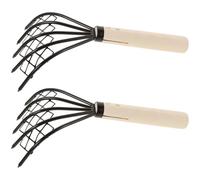 HANABASS 2pezzi Rastrello Per Scavo Da Spiaggia Rete in Acciaio Al Carbonio Manico Ergonomico in Legno Per Raccolta Di Molluschi e Ostriche