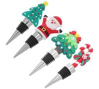HANABASS 4 Pezzi Tappo per Vino Natalizio Riutilizzabile, Acciaio | Tappi Bottiglie con Estremità in Silicone, Design Bastoncino e Albero, per Feste Familiari e Celebrazioni