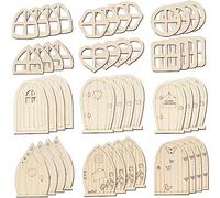 HANABASS 48pezzi Porte delle Fate in Legno Non Finite Fai da Te Decorazioni per Finestre Accessori per Casette delle Fate Trucioli di Legno per Porte delle