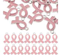 HANABASS 50 pezzi Ciondoli Nastri Rosa per Creazione Gioielli Fai da Te Pendenti Leggeri Forma di Fiocco per Bracciali e Accessori Artigianali senza Chiusura Lobster Simbolo Consapevolezza