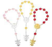 HANABASS Braccialetto Rosario da Donna Ciondolo Angelo Argento, Set 3 Pezzi Colorati, Catena Religiosa da Polso per Regalo Cresima e Uso Quotidiano