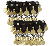 HANABASS Bracciali Cavigliera per Danza del Ventre 2pezzi Monetine Decorate in Chiffon Nero per Danzatrici Accessori per Feste Serali