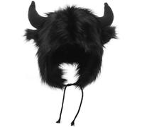 HANABASS Cappello Corna da Bufalo Nero in Peluche Poliestere Paraorecchie Protettive Comodo per Feste di Halloween e Cosplay per Adulti
