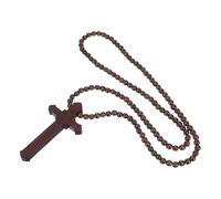 HANABASS Collana Croce in Legno con Sfere Religiosa da Donna e Uomo Collana Rosario per Preghiera e Meditazione Accessorio Spiritualità e Moda Urbana Ciondolo Crocifisso Marrone