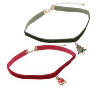 HANABASS Collana Natalizia Choker Ciondoli Albero di Natale e Campanella Set da 2 Pezzi in Velluto Rosso e Verde Decorazione Natalizia Elegante e Regalo per Feste Invernali