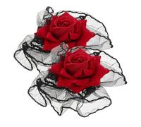 HANABASS Guanti senza Dita in Pizzo Nero con Fiori Scarlatti Polsini Elastici Stile Gotico Accessori Eleganti per Donna per Halloween Matrimonio Festa in Maschera e Ballo