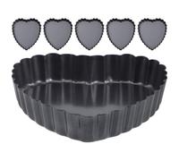 HANABASS Mini Teglie Antiaderenti a Forma di Cuore 4 Pollici con Fondo Rimovibile, Set 6 Pezzi in Acciaio al Carbonio per Crostate, Quiche e Dolci Fatti in Casa, Teglie Piccole per Forno