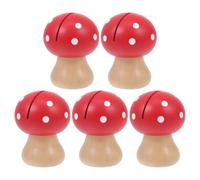 HANABASS Morsetto per Messaggi a Forma di Fungo in Legno Rosso 5 Pezzi, Supporto per Note da Scrivania, Facile da Fissare, Decorazione Creativa per Matrimoni e Ufficio