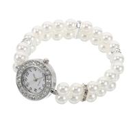 HANABASS Orologio Materiale Plastico e Lega Design Elegante Vintage Elastico con Doppia Serie di Perle e Strass Resistente ai Graffi Donna per Feste di Natale