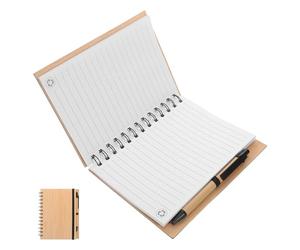 HANABASS Quaderno Spiralato con Copertina in Bambù Beige, Rilegatura Robusta e Design Portatile, Taccuino Creativo per Scuola e Viaggio con Penna Inclusa