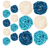 HANABASS Set da 15 Palline Decorative in Rattan Blu e Bianco da 5 Cm, Sfere in Vimini Artigianali per Arredamento Bagno e Soggiorno, Accessori Profumati per Vasi e Decorazioni Casa