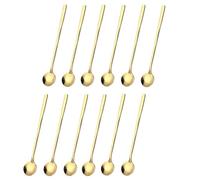 Hanabitx Set di 12 cucchiaini da caffè dorati con manico lungo per mescolare, cucchiaini da caffè arrotondati, cucchiaio per mescolare miele e dessert