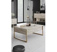 Hanah Home Elegant Coffee Table, Travertine & Gold, 90 x 60 x 40 cm | 100% melamina rivestito in melamina, spessore 18 mm | Legs in metallo | Modern Marble Design