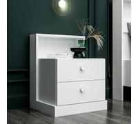 Hanah Home Elegante stand notturno, bianco, 49 x 62 x 42 cm, 100% melamina, spessore 18 mm, perfetto per gli spazi moderni e viventi