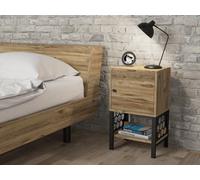Hanah Home Elegante stand notturno con leghe metalliche, Atlantic Pine, 40 x 30 x 70 cm | 100% chipboard, spessore 18 mm | Perfetto per moderne Bedrooms & Living Spaces