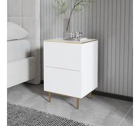 Hanah Home Elegante stand notturno con opzione di montaggio a parete, bianco marmo e oro, 40 x 60 x 35 cm, 100% melamina rivestita, spessore 18 mm, protezione multipla, elegante