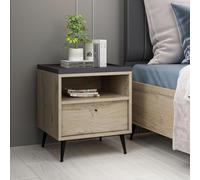 Hanah Home Elegante stand notturno in noce, 50 cm x 57 cm x 45 cm, 100% melamina rivestita in melamina, spessore 18 mm, elegante storage per i moderni bedrooms