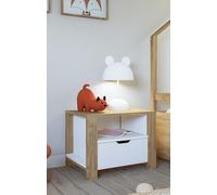 Hanah Home Elegante stand notturno, luce noce & bianco, 60 x 42 x 45 cm | 100% melamina rivestito in melamina, spessore 18 mm | Perfetto per i moderni bedrooms & Living Spaces