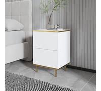 Hanah Home Elegante supporto notturno con opzione di montaggio a parete, bianco e oro, 40 x 60 x 35 cm, 100% melamina, spessore 18 mm, elegante soluzione per lo storage