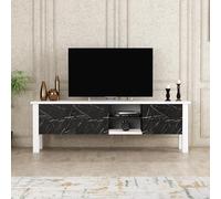 Hanah Home Elegante supporto per TV con spazio aggiuntivo, bianco e nero, 140 x 44,8 x 35 cm, 100% melamina rivestito in melamina | Multiple Shelves for Modern Living Rooms
