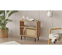 Hanah Home Elegante tavolo laterale con inserti in metallo, finitura noce e quercia, 60 x 60 x 25,5 cm, 100% melamina, spessore 18 mm, rivestimento UV resistente per spazi moderni