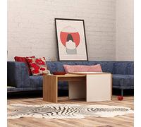 Hanah Home Modern Coffee Table Set (2 pezzi), rovere e bianco, 90 x 42 x 40 cm e 45 x 44 x 40 cm | 100% melamina rivestita in melamina, spessore 18 mm | Design elegante e funzionale per spazi di vita
