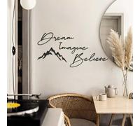 Hanah Home Set di accessori decorativi da parete in metallo, 4 pezzi, 100% acciaio, spessore 1 mm, nero, Dream 15 x 45 cm, Imagine 14 x 36 cm, Believe 11 x 32 cm, montagna 19 x 39 cm