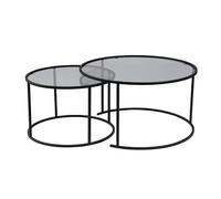 Hanah Home Stylish Coffee Table Set (2 pezzi), nero e grigio, 80 x 80 x 43 cm e 60 x 60 x 39 cm, 100% vetro temperato & Metal Frame | Design moderno per Living Room
