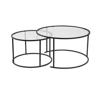 Hanah Home Stylish Coffee Table Set (2 pezzi), nero e trasparente, 60 x 60 x 39 e 80 x 80 x 43 cm, 100% vetro temperato & Metal Frame | Design moderno per Living Room