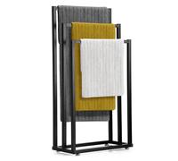 Hanamura Piantana Porta Asciugamani - Porta Asciugamani Bagno da Terra in Acciaio Nero - Appendi Asciugamani Bagno Moderno con Piedini Antiscivolo e Antigraffio