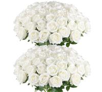 Hananona 50 rose artificiali per composizione floreale, bouquet di rose bianche in seta per decorazione della casa, rose finte per feste e decorazioni per matrimoni (50, bianco)