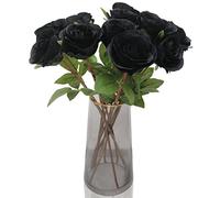Hananona Rose artificiali per composizione floreale, 12 pezzi, in seta nera, bouquet di rose per la decorazione della casa, rose finte per feste di Halloween e decorazioni gotiche di matrimoni (12,