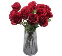 Hananona Rose artificiali per composizione floreale, bouquet di rose rosse in seta, 12 pezzi, per decorazione della casa, rose finte per San Valentino, feste e decorazioni per matrimoni (rosso, 12)