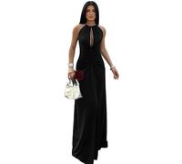 Hanaoops Abito da Sera Lungo da Donna Abito Maxi Senza Maniche Elegante Increspato Vestito Collo Girocollo Bodycon Vestiti da Cerimonia Sexy Tagliato Abito per Partito Festa Banchetto Cocktail