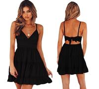 Hanaoops Abito Estivo da Donna Sexy Vestiti Corti con Scollo a V Cinturino per Spaghetti Senza Maniche Mini Abito da Spiaggia Casual Copricostume Abiti in Pizzo per Festa Spiaggia Hawaii