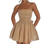 Hanaoops Abito Paillettes Donna Corto Vestito Aderente Sexy Mini Abito Senza Maniche Glitter Tulle Homecoming Abiti Senza Spalline Senza Schienale Elegante Bodycon Vestito a Fascia per Cocktail