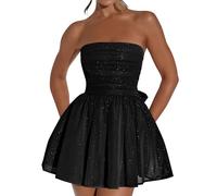 Hanaoops Abito Paillettes Donna Corto Vestito Aderente Sexy Mini Abito Senza Maniche Glitter Tulle Homecoming Abiti Senza Spalline Senza Schienale Elegante Bodycon Vestito a Fascia per Cocktail